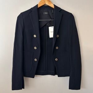 NWT Theory Women 0‎ Navy Double Breasted Silver Button Stretch Blazer Jacket